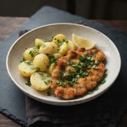 Illustration for the Baked veal schnitzel with potato meal