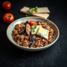 Illustration for the Barley and eggplant bake with cheese meal