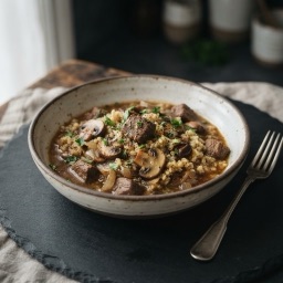 Illustration for the Beef stew with bulgur and mushrooms meal