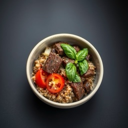 Illustration for the Beef bulgur bowl with tomato and basil meal