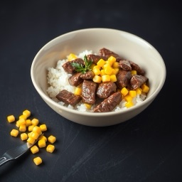 Illustration for the Beef bowl with corn and rice meal