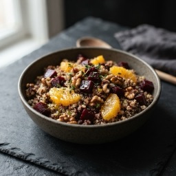 Illustration for the Beet and orange quinoa bowl with walnuts meal