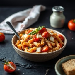 Illustration for the Cheesy tomato pasta bake meal