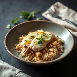 Illustration for the Chicken and artichoke rice bowl meal