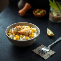 Illustration for the Chicken bowl with corn and rice meal