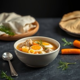Illustration for the Chicken broth with egg and pasta meal