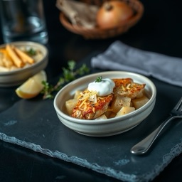 Illustration for the Chicken and potato bake with cheese meal