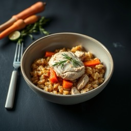 Illustration for the Chicken bowl with sauerkraut and rice meal