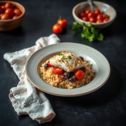 Illustration for the Cod plate with couscous and olives meal