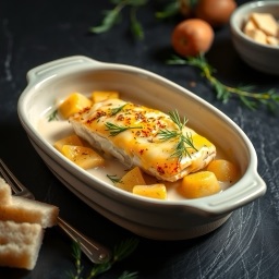 Illustration for the Cod and potato bake with cheese meal