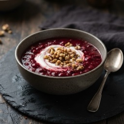 Illustration for the Cold sour cherry soup with sour cream and walnuts meal