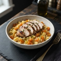 Illustration for the Turkey couscous bowl with dried apricots meal