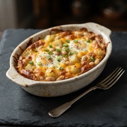 Illustration for the Egg bake with white beans and potato meal