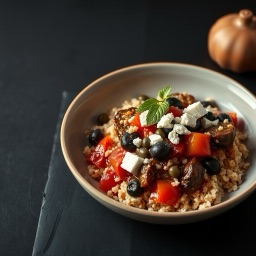 Illustration for the Eggplant caponata bowl with bulgur meal