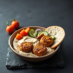 Illustration for the Falafel-style hummus plate with pita meal