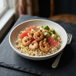 Illustration for the Shrimp rice bowl with grapefruit and avocado meal