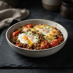 Illustration for the Lentil and egg bake with cheese meal