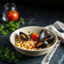 Illustration for the Mussels and couscous bowl with tomato meal