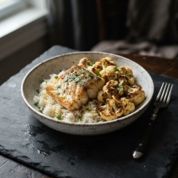 Illustration for the Ocean perch with cauliflower and rice meal
