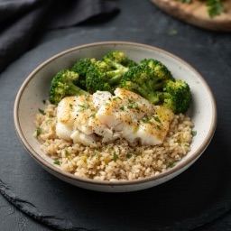 Illustration for the Pollock rice bowl with broccoli meal
