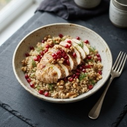 Illustration for the Chicken rice bowl with pomegranate and walnuts meal
