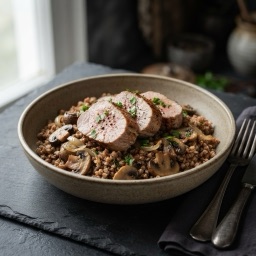 Illustration for the Pork with buckwheat and mushrooms meal