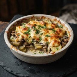 Illustration for the Potato and mushroom bake with cheese meal