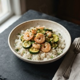 Illustration for the Quick shrimp and zucchini rice skillet meal