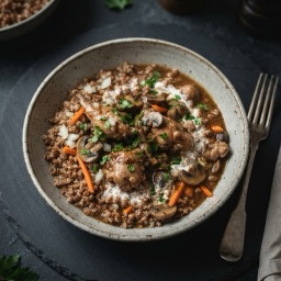 Illustration for the Rabbit and mushroom stew with buckwheat meal