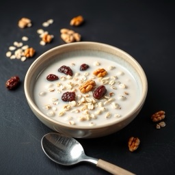 Illustration for the Oat porridge with raisins and walnuts meal