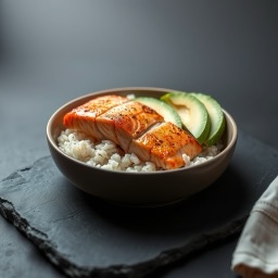 Illustration for the Salmon bowl with rice and avocado meal