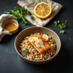 Illustration for the Salmon bowl with bulgur and tahini meal