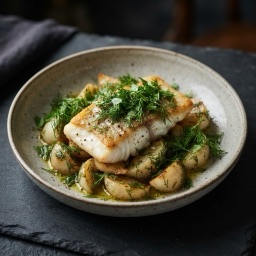 Illustration for the Sea bass with turnip and dill meal