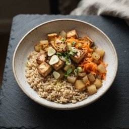 Illustration for the Tofu rice bowl with turnip and carrot meal