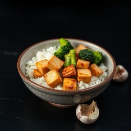 Illustration for the Tofu bowl with rice and broccoli meal