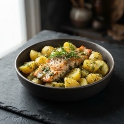 Illustration for the Trout and potato bake with dill meal