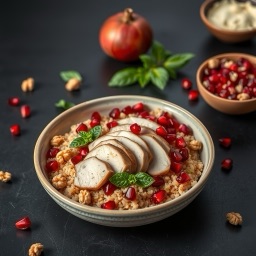 Illustration for the Turkey bulgur bowl with pomegranate and walnuts meal