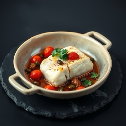 Illustration for the Baked cod with capers and tomato meal