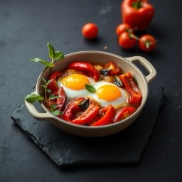 Illustration for the Baked eggs with peppers and tomato meal