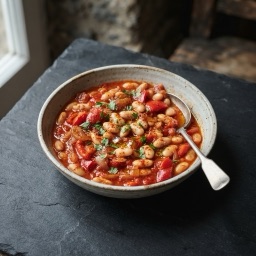Illustration for the Balkan-style white bean and pepper stew meal