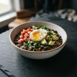 Illustration for the Black bean bowl with egg and avocado meal