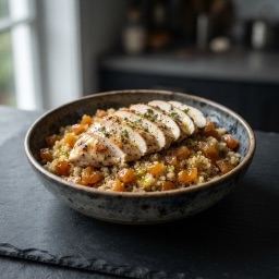 Illustration for the Chicken and quinoa bowl with dried apricots meal