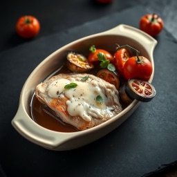Illustration for the Baked chicken with eggplant and tomato meal