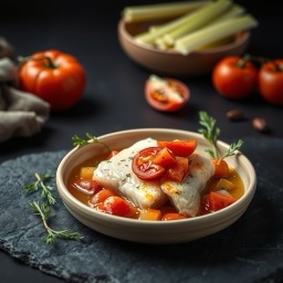 Illustration for the Cod stewed with celery and tomato meal