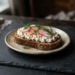 Illustration for the Cottage cheese spread with caraway and paprika on rye toast meal
