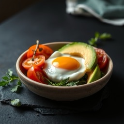 Illustration for the Eggs with avocado and tomato meal