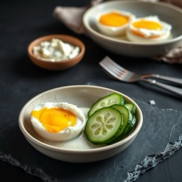 Illustration for the Eggs with cottage cheese and cucumber meal