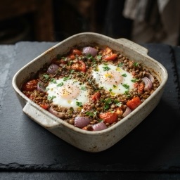 Illustration for the Lentil and egg bake meal