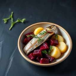Illustration for the Mackerel with beetroot and potatoes meal