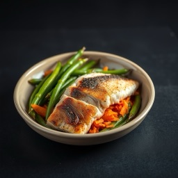 Illustration for the Mackerel with green beans and carrot meal